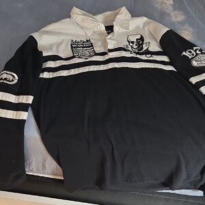 Black and White Polo Shirt with Skull Design